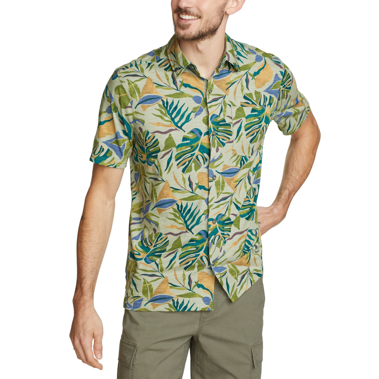 EDDIE BAUER BAJA KNIT BUTTON UP CAMISA MANGA CORTA MEN