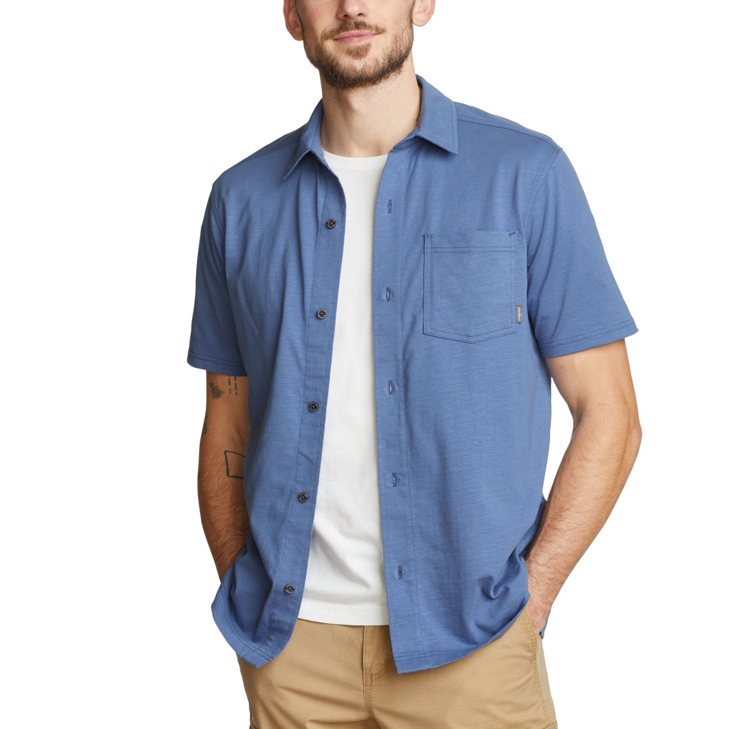 EDDIE BAUER BAJA KNIT BUTTON UP CAMISA MANGA CORTA MEN