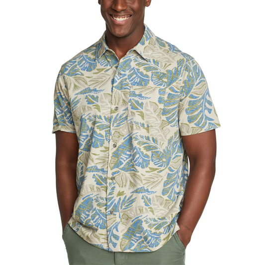 EDDIE BAUER BAJA KNIT BUTTON CAMISA MANGA CORTA MEN