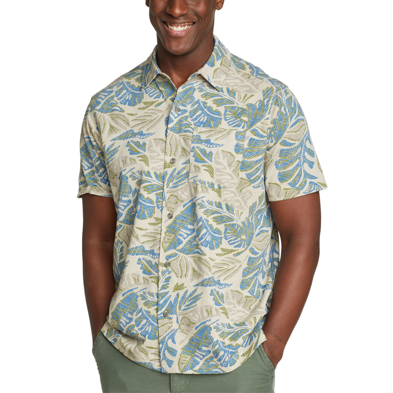 EDDIE BAUER BAJA KNIT BUTTON CAMISA MANGA CORTA MEN