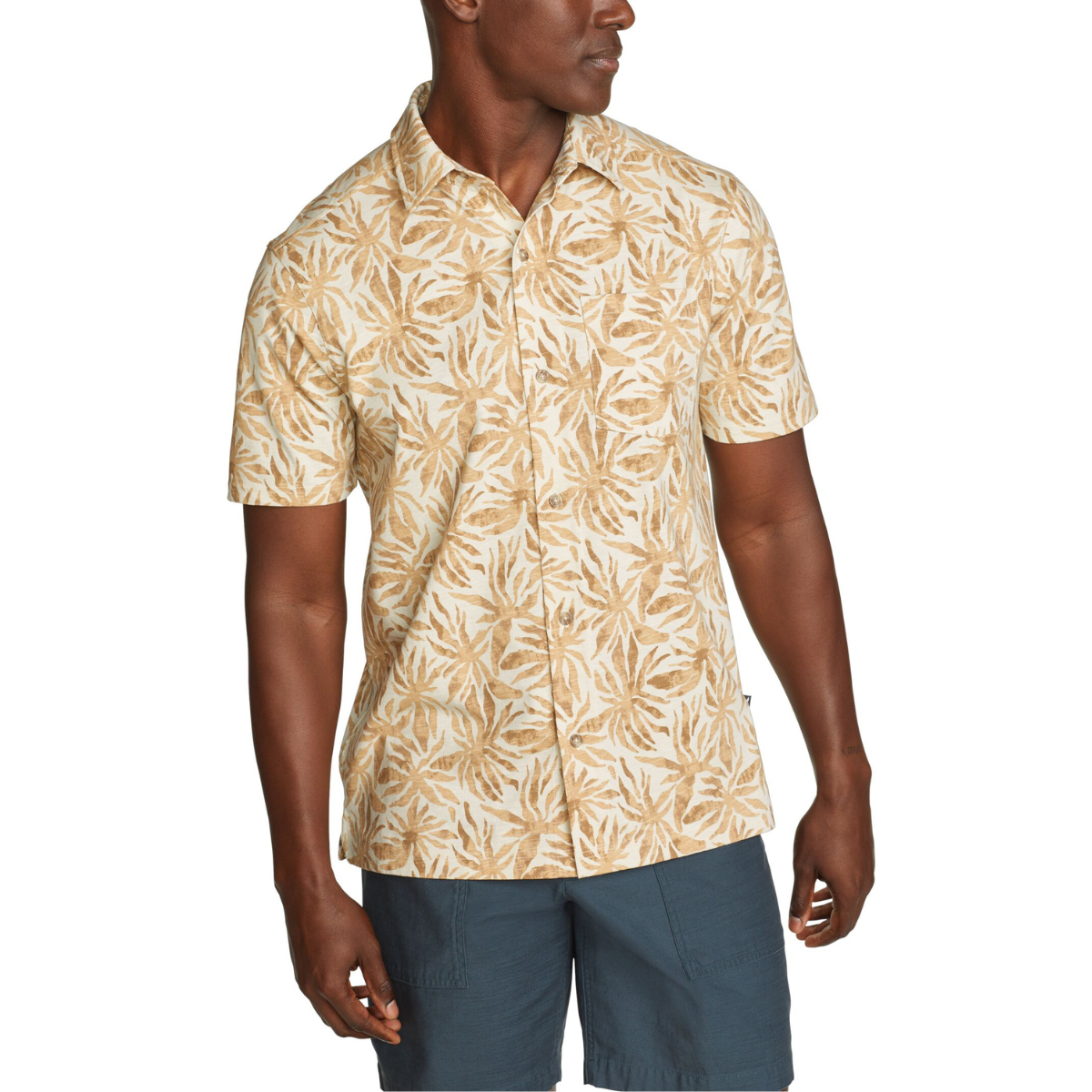 EDDIE BAUER BAJA KNIT BUTTON CAMISA MANGA CORTA MEN