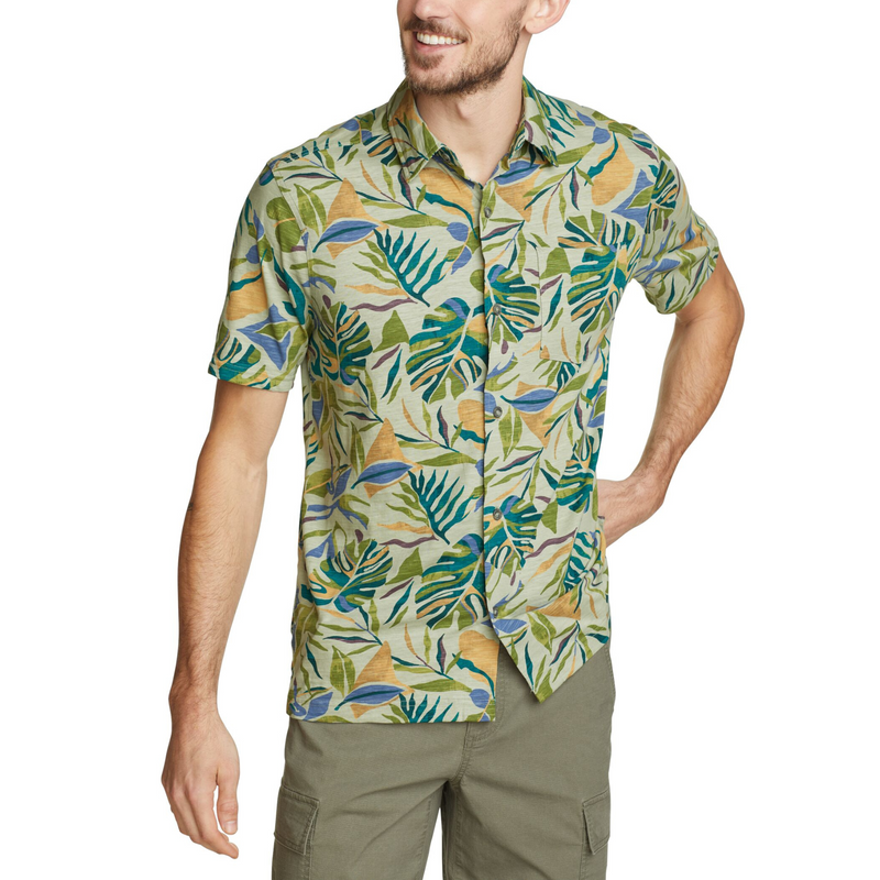 EDDIE BAUER BAJA KNIT BUTTON UP CAMISA MANGA CORTA MEN