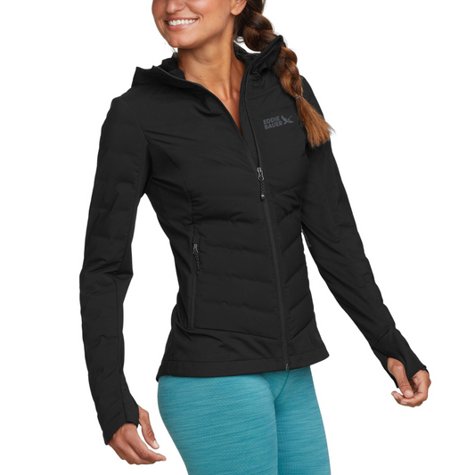 EDDIE BAUER MOTIONLOFT HYBRID DOWN HOODED FLEECE ZIP UP  WOMEN
