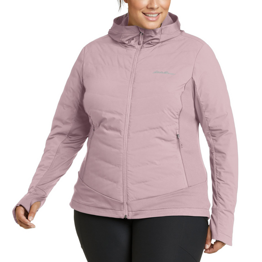 EDDIE BAUER MOTIONLOFT HYBRID DOWN HOODED FLEECE ZIP UP  WOMEN